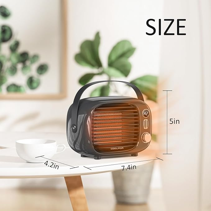 Space Heater, Small Desk Heater with High Output, Safe and Quiet Ceramic Desktop Heating Fan for Home Bedroom Office Desk Indoor Use(Grey)