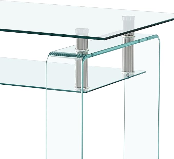 Glass Coffee Table for Living Room, Modern Rectangle All Tempered Glass Table 8mm Clear Transparent Top Home Furniture for Small Space Bearing 220LB