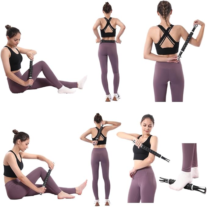Muscle Roller Stick for Athletes - Deep Tissue Fascia Blaster & Roller Massager for Myofascial Pain Relief - Handheld Physical Therapy & Recovery Tool(White black-18 inch)