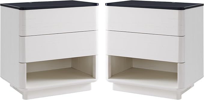 Nightstand Set of 2 with Charging Station, 22" Large Modern Bedside Table with 2 Drawers Storage,Push-to-Open End Table for Bedroom,Living Room,Off White