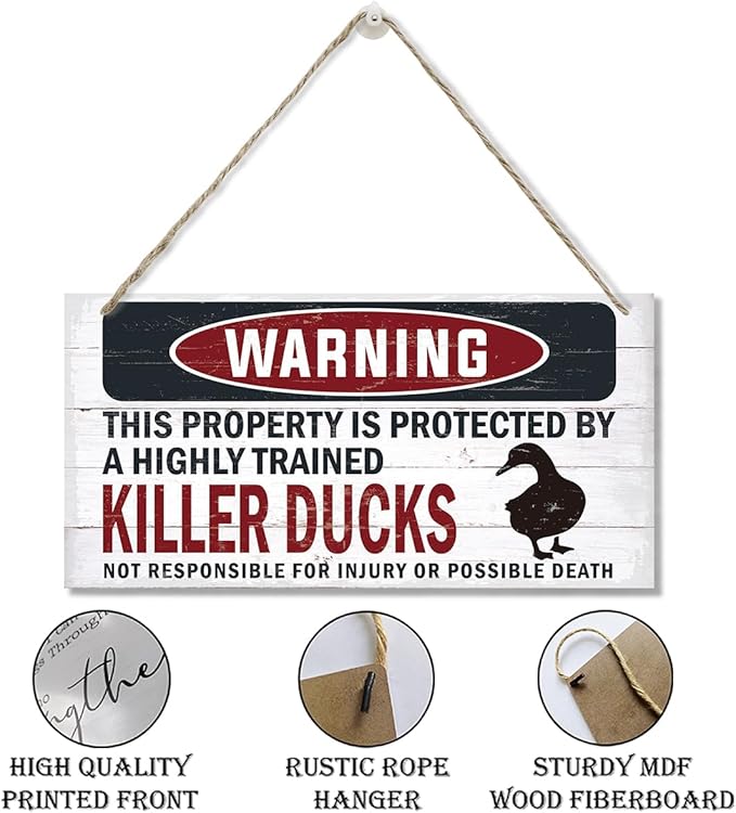 Warning Sign, Killer Ducks Warning Wood Plaque Sign, Funny Door Signs, Decorative Wood Hanging Suspension Plaque, Farmhouse Wooden Wall Decor, Outdoor Hanging Wooden Signs