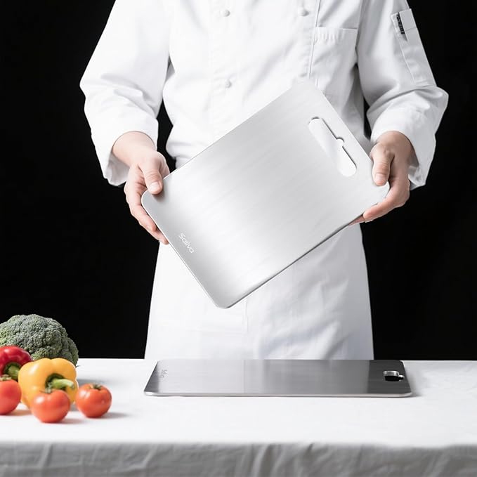 Saliva Titanium Cutting Boards for Kitchen, Cutting Board Double Sided Food Grade, Dishwasher Safe, No Blunt Knife, Chopping Boards with Handle for Meat, Fruit & Vegetable (16x12in)