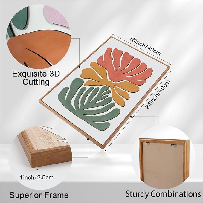 Large Abstract Boho Floral Wall Art Set Colorful Botanical Wood Wall Decor Modern Mid Century Artwork Neutral Bohemian Art Decor for Living Room Bedroom Office-16x24Inch x3