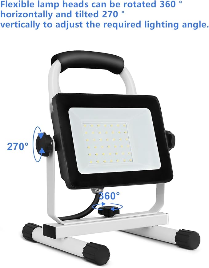 UFOND 4000 Lumen LED Work Light with Stand,40W Waterproof Portable Flood Lights, Worklight Brightness Angle Adjustable, with Switch Power Cord, Suitable for Construction Sites, Garage Workshop