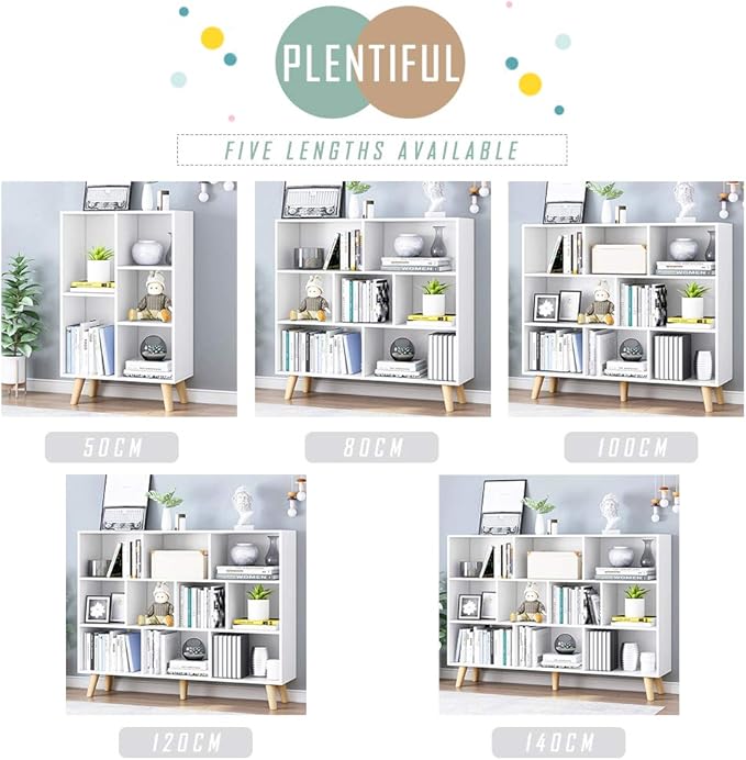 IOTXY Wooden Open Shelf Bookcase - 3-Tier Floor Standing Display Cabinet Rack with Legs, 8 Cubes Bookshelf, Warm White