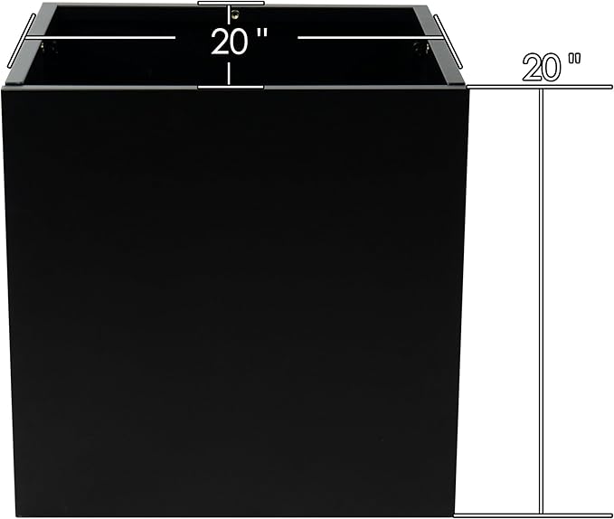 Kozyard 20'' Cube Metal Planter Steel Planter Box Black Steel Flower Pot with Saucer Partition Panel for Trees Plants Flowers Indoor Outdoor Garden Patio Deck Yard