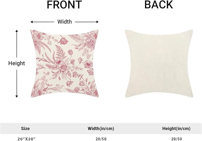 CXMEIFLY Hot Pink Spring Pillow Covers 20 x 20 Inch Set of 2 for Chinoiserie Flowers Decor Throw Pillows Floral Leaves Seasonal Plant Outdoor Decorative Cushion Cases for Couch Bed Decorations