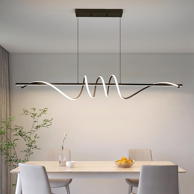 Modern Ceiling Chandelier Light, Acrylic Anti Flicker Pendant Lamp with Remote Control Dimmable 3 Color Mode & Brightness (Warm Cool Neutral Light) for Kitchen Bar(Black,57IN