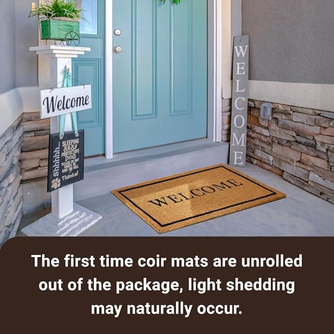 KANKUN Coco Coir Door Mat with Heavy Duty Backing, Welcome Doormat (17" x 30"), Doormat Entrance (Welcome2)