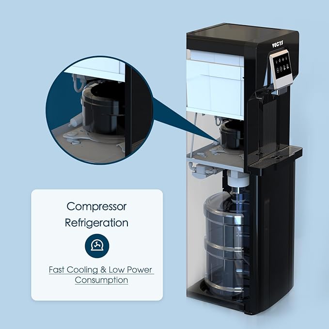VECYS Bottom Loading Water Cooler with Ice Maker, Cold Water Supply with 18LBS Daily Ice Making, Compatible with 3 or 5 Gallon Bottles, Ideal for Home and Office (No Hot Water)