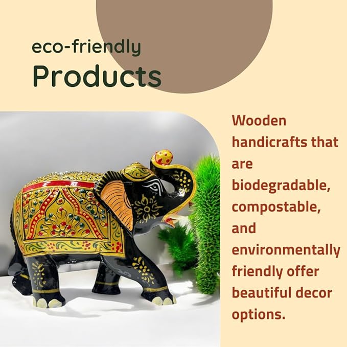 Handcrafted Wooden Elephant Figurine ā Traditional Artwork, Gold & Gemstone Embellishments ā Lucky Decorative Elephant Statue for Prosperity | Beautiful Elefantes Decorativos para Sala (Black & Gold)