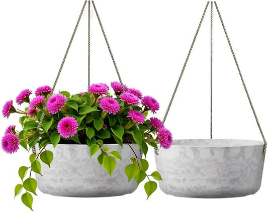 10.7 Inch Hanging Planter for Outdoor Indoor Plants,2 Pack Hanging Flower Pots with Drain Holes for Garden Home Decor Use (Marble)