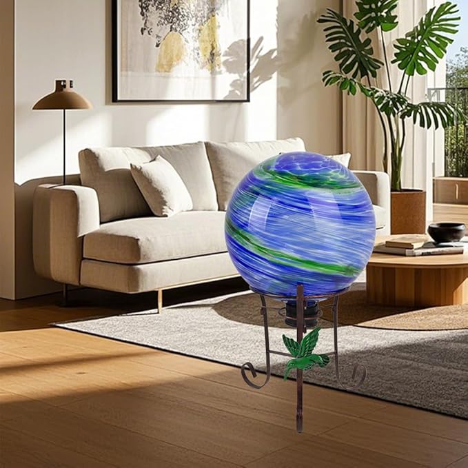 10" Diameter Gazing Ball with 8.5" Hummingbird Metal Stand Outdoor Garden Decor,Glass Globe Sphere Yard Art Decorations Outdoor,Glass Gazing Balls for Garden,Home,Lawn,Patio,Porch(Blue)