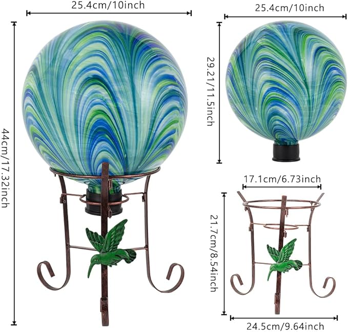 10" Diameter Gazing Ball with 8.5" Metal Stand Indoor Outdoor Glass Globe Sphere Festive Decor Yard Ornament Gazing Balls for Garden,Home,Lawn,Patio,Porch,Birthday Gift for Women(Green)