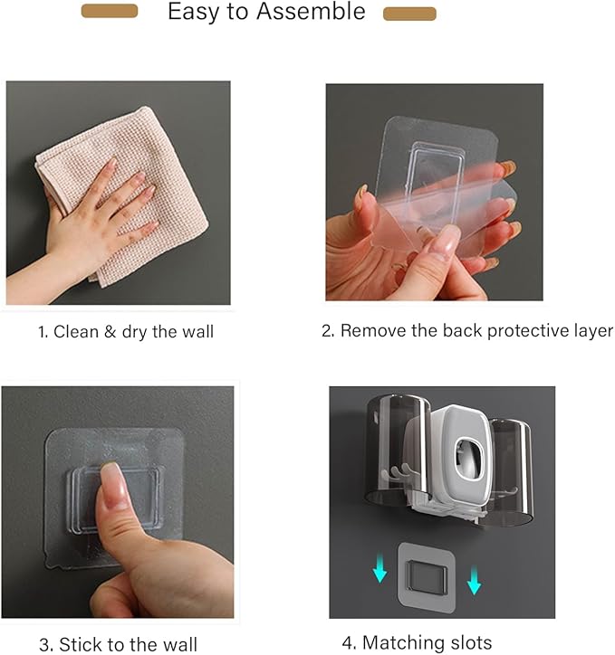 Toothbrush Holders for Bathrooms Toothbrush Holder Wall Mounted Toothpaste Dispenser for Kids Automatic Tooth Brushing Holder Bathroom Toothbrush Holder Set Shower Accessories Sets - Black