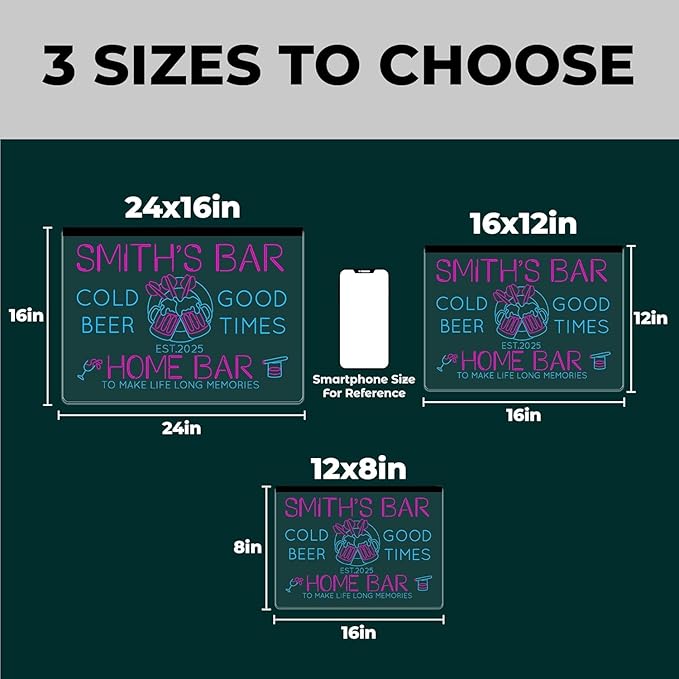 Personalized Bar Neon Sign Custom Beer Home Bar Lights Decor Acrylic Table LED Lighted Signs for Men Restaurant Coffee Man Cave Workshop Garage Poker Signs Gifts