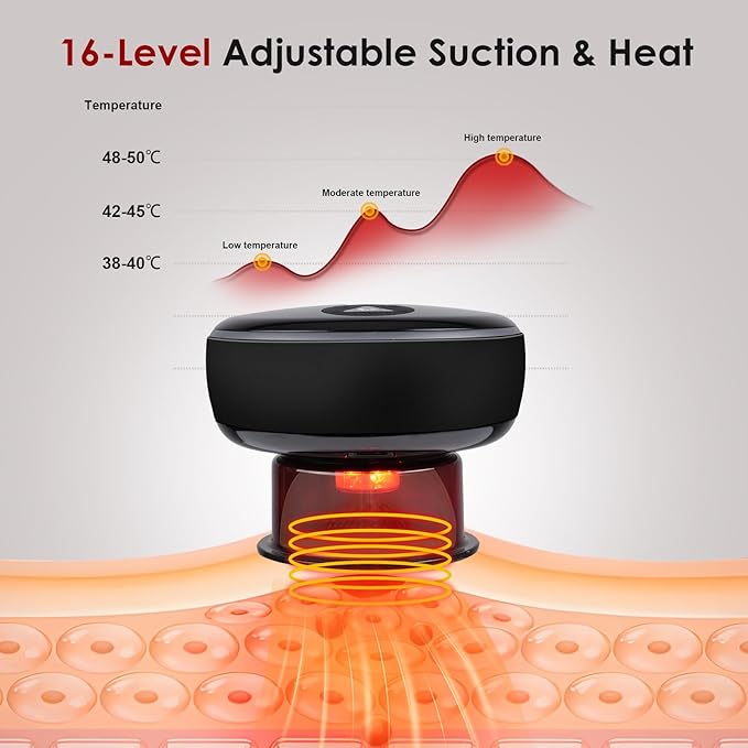 Remote Control Electric Cupping Massager, Smart Cupping Kit for Massage Therapy with 16 Level Temperature & Suction, Portable Cupping Therapy Set for Targeted Pain Relief, Black