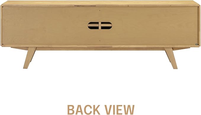 NTC Sapa Mid-Century Modern Solid Wood TV Stand 4-Door Media Console with Carved Geometric Fronts for TVs up to 75", Effortless Assembly, Sand