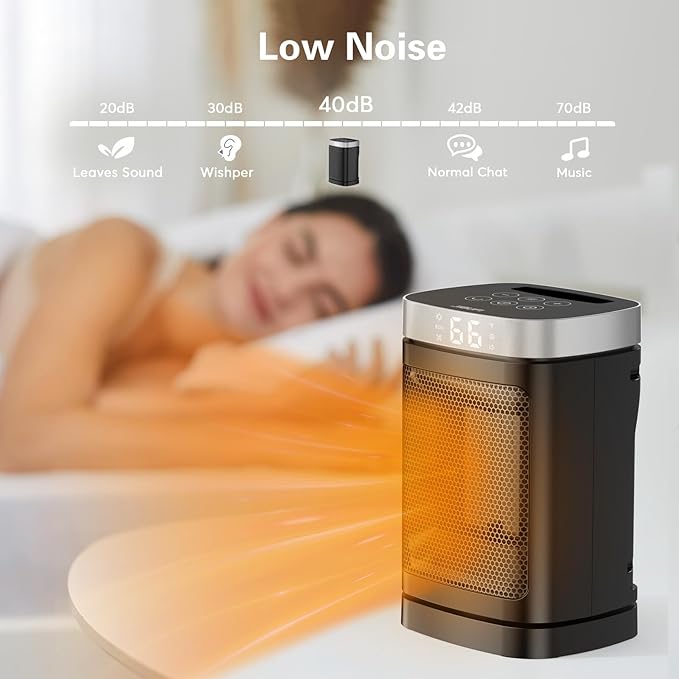Small Portable Space Heater for Indoor Use - with 70°Rotating Feature, JIBUFI 1500W PTC Electric Heater, Rapid and Safe Heating, Remote Control, 1-12 Hr Timer for Bedroom, Office