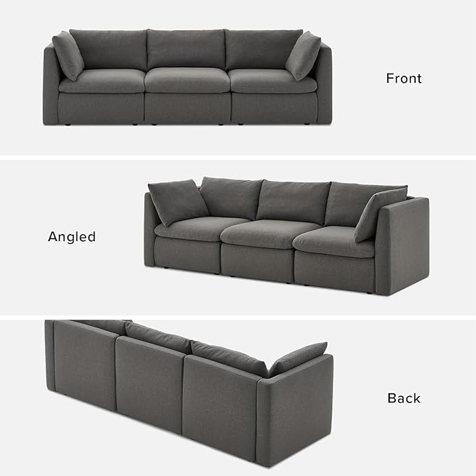 mopio Oversized Modular Sectional Sofa with Fully Removable Covers and Storage, Convertible U, L-Shaped and Sleeper Sectional, Modern Couches with Ottoman Chaise (Stone Gray Fabric, 3 Seater)