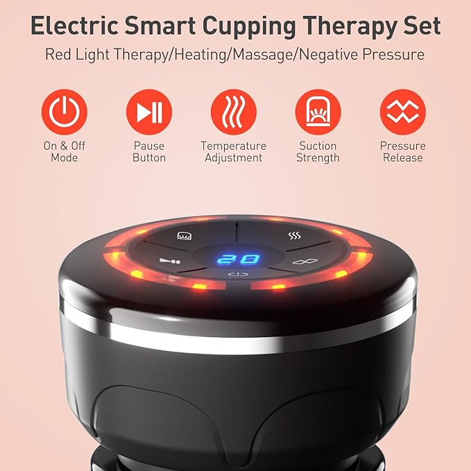 UBALANCE Cupping Kit for Massage Therapy, Cupping Therapy Set 6 Cups, Electric Smart Cupping Machine, 4 in 1 Negative Pressure Massager with 12 Modes for Fatigue Relief, Black