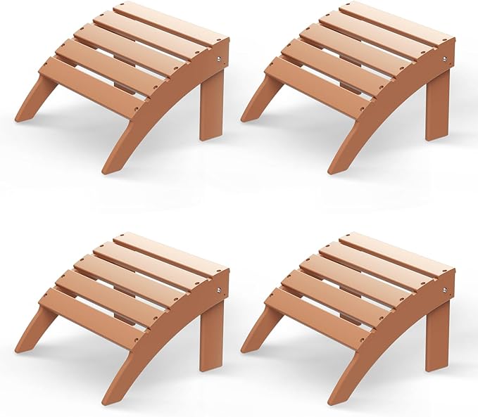 GREENVINES Adirondack-Ottoman | Set of 4 | HDPE Plastic | Outdoor Footrest | All Weather | Foot Rest | Foot Stool | Teak | for Adirondack Chair | for Patio Backyard Pool