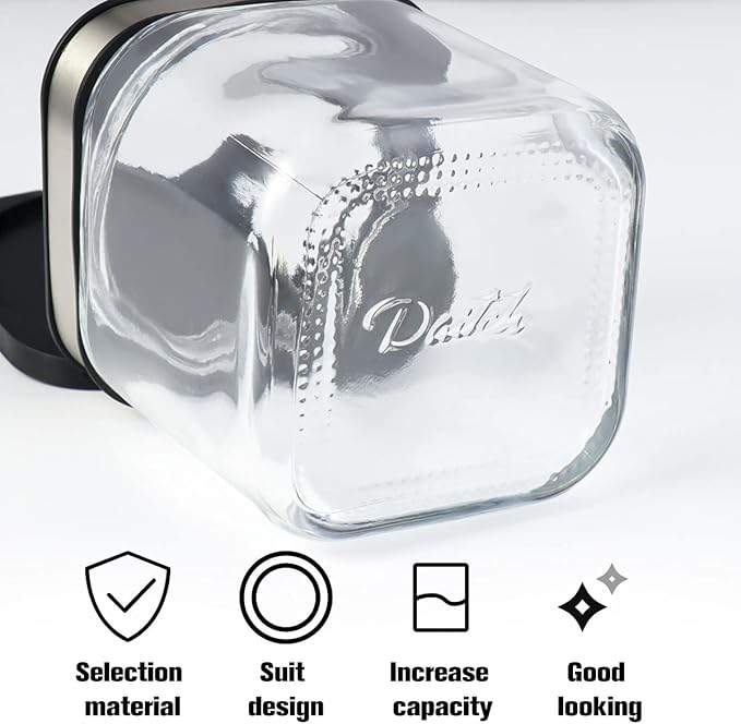 XIUDI Condiment Seal Jar Spice Container with Lids and Spoons,Clear Glass Condiment Canisters Pots Seasoning Box Salt Container Sugar Bowl Set of .Used in Kitchen, Coffee Table,Set of 3