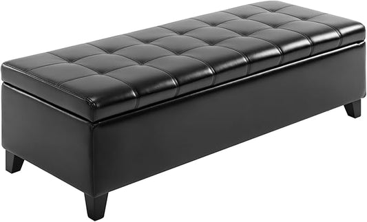 HOMCOM 51" Ottoman Storage Bench, Faux Leather Storage Chest with Lift Top, Tufted Ottoman for Living Room, Entryway, Black