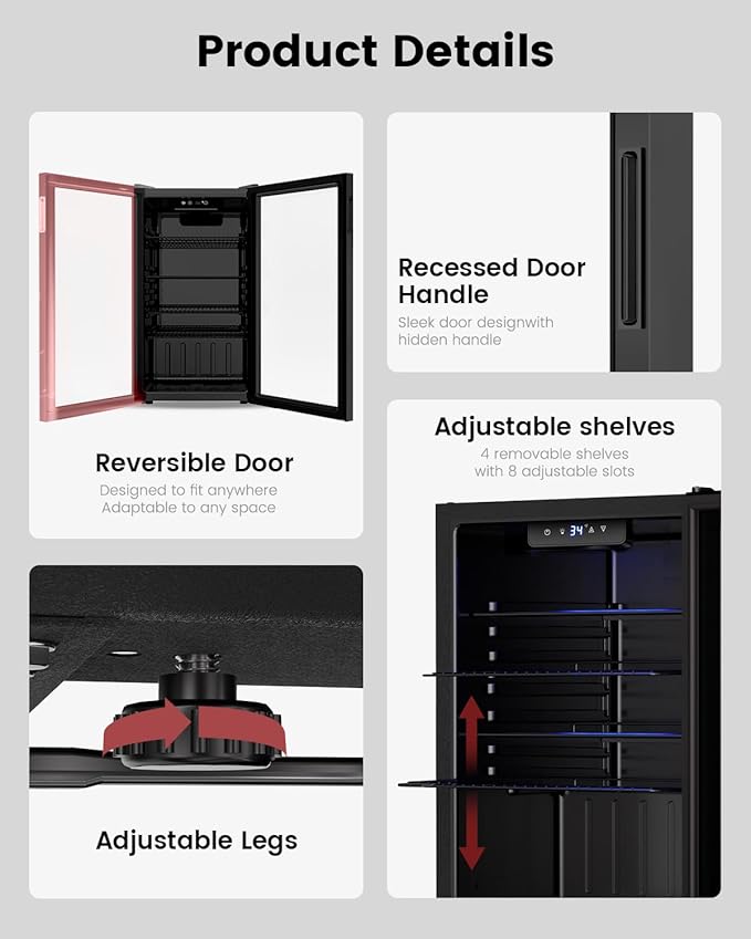 Wine Cooler Refrigerator - 26 Bottle 126 Can Mini Wine Fridge with Glass Door for Beer Soda Water Drink, Small Wine Cellar Beverage Refrigerator for Bedroom Office Home Bar Dorm, 3.2 Cu.Ft