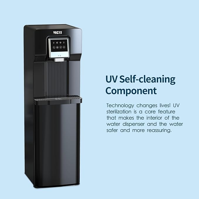 VECYS Bottom Loading Water Cooler with Ice Maker, Cold Water Supply with 18LBS Daily Ice Making, Compatible with 3 or 5 Gallon Bottles, Ideal for Home and Office (No Hot Water)