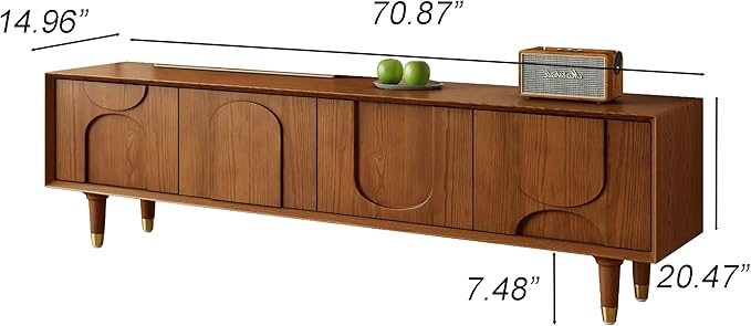 Mid-Century Modern TV Stand, 71'' Walnut TV Stand with Storage, Wooden TV Consoles Entertainment Center TV Table for Living Room, Bedroom