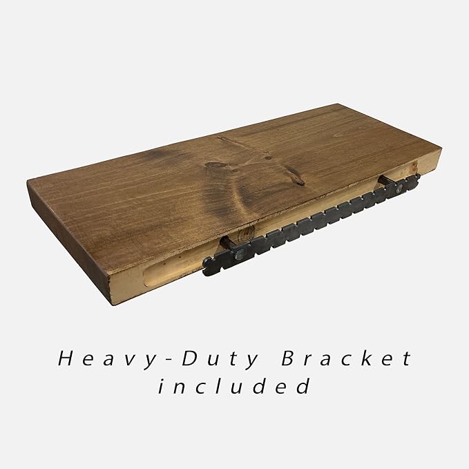 URBANDI, Rustic Floating Shelves, Set of 2, Hidden Bracket, Solid Wood, Heavy Duty, Wall Mounted Shelves, (Grey, 24Wx12D)