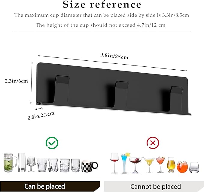Cup Holder, 2 Pack Wine Glass Holder,No Drilling Installation Wine Glass Holder Wall Mounted for Dining Room, Kitchen and Bar Daily Use (Classic Black)
