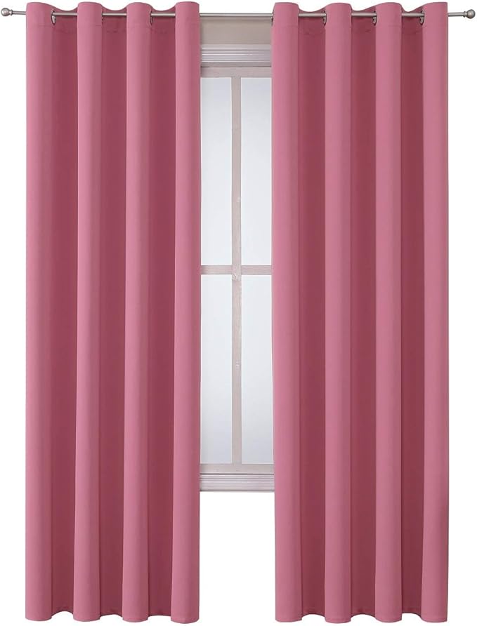 ChrisDowa Grommet Room Darkening Curtains for Bedroom and Living Room - 2 Panels Set Thermal Insulated Blackout Curtains (Pink, 52W x 95L)