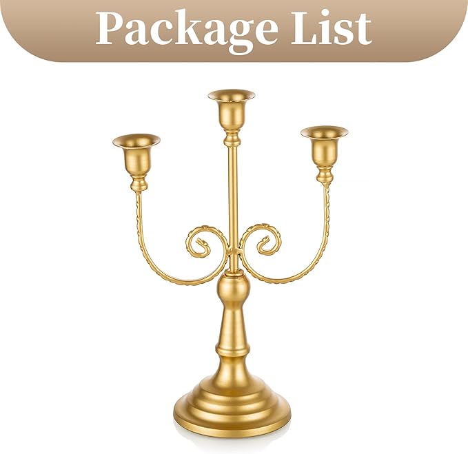 Sziqiqi Gold Taper Candle Holder for Centerpiece - 3-Candle Candlesticks Holder for Wedding Table Centerpieces Metal Candle Stick Holders Fireplace Mantle Decor