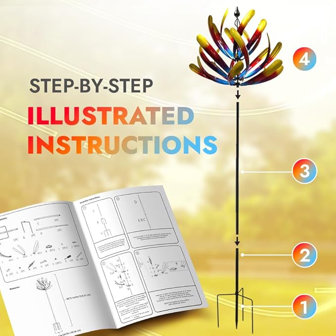 Large Wind Spinners - Decorative Garden Whirligigs - Durable Metal Flower Art - Ideal for Yard Decor and Gifts Colorful 88" H x 27" W