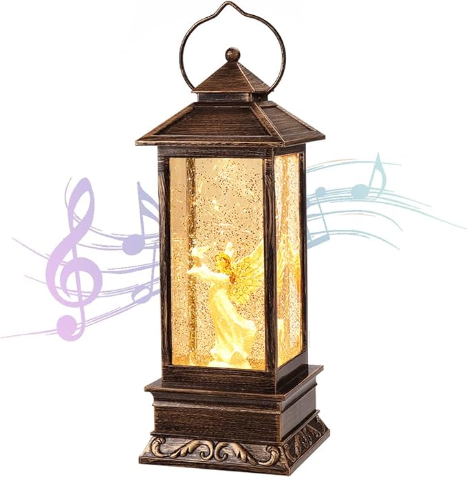 Christmas Decorations Snow Globe Lantern,Christmas Lantern with 8 Christmas Theme Music,Christmas Snow Globe Gifts Water Glittering Swirling Christmas Home Decoration(Dove Angel)