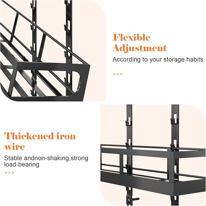 X-cosrack 8-Tier Adjustable Spice Rack ā Wall-Mounted Space-Saving Organizer with Mixed Baskets, Large-Capacity Seasoning Holder for Kitchen & Pantry (Black)