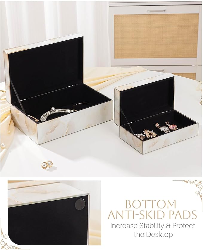 Homde Glass Decorative Storage Box: Set of 2 Boxes for Home Decor - Large Organizer with Lids for Decorations