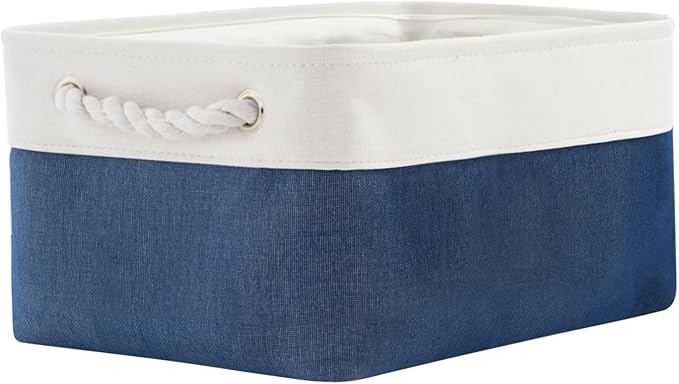 TheWarmHome Storage Bins for Shelves - 1 Pack 13.8x9.7x6.7 inch Collapsible Storage Basket for Organizing, Dog Toy Bin for Closet Organizer laundry Cloth Nursery (White & Jean Blue)