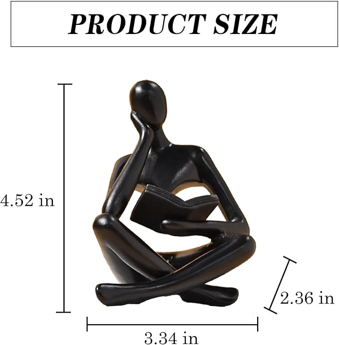 Bookshelf Decor Thinker Statue - Abstract Style Thinker Sculptures Modern Aesthetic Figurine Decoration Statues for Home Decor-Zuo Si-Black