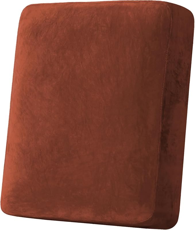 H.VERSAILTEX Velvet Stretch Couch Cushion Cover Plush Cushion Slipcover for Chair Cushion Furniture Protector Seat Cushion Sofa Cover(1 Piece Armchair Cushion Cover, Rust)