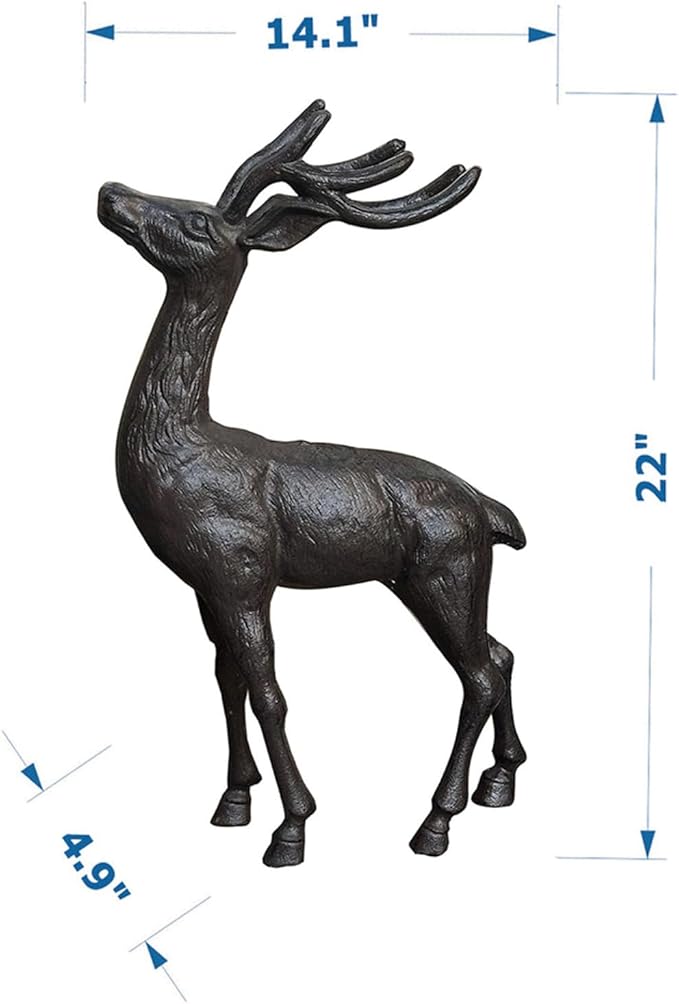 Cast Iron Deer Statue(22" Tall), Realistic Large Antler Sculpture, Outdoor Garden Decor for Lawn Patio Yard, Indoor Home Art Figure HC5691