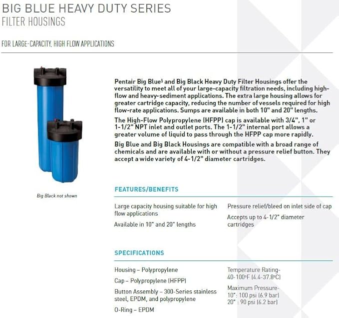 Pentair Pentek Big Blue Filter Housing Bundle with DGD-5005-20 Big Blue Water Filter Cartridge