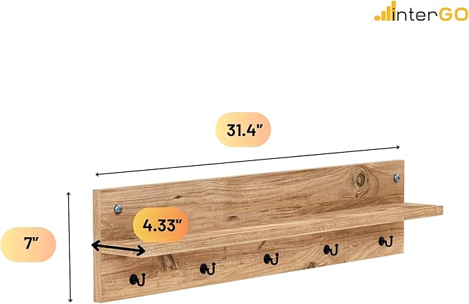Modern Wall-Mounted Coat Rack with Shelf and Hooks - Wooden Entryway Organizer (Brown)