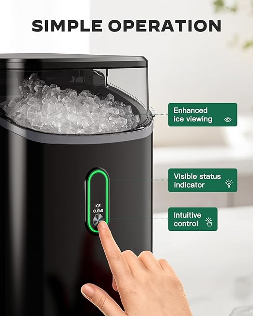 Silonn Nugget Ice Maker Countertop, Pebble Ice Maker with Soft Chewable Ice, Ready in 6 Mins, 34lbs Per Day, One-Click Operation Ice Machine with Self-Cleaning, for Home, Kitchen, Party, RV, Camping