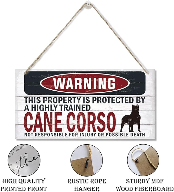 Warning Sign, Cane Corso Warning Wood Plaque Sign, Funny Door Signs, Decorative Wood Hanging Suspension Plaque, Farmhouse Wooden Wall Decor, Outdoor Hanging Wooden Signs