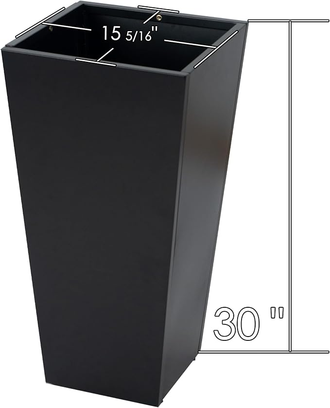 Kozyard 15.4" x 15.4" x 30" Tall Taper Black Metal Planter Flower Plant Pot Indoor Outdoor Planters Steel Flower Pot All-Weather Use with 2 Partition Panels for for Trees, Plants Flowers