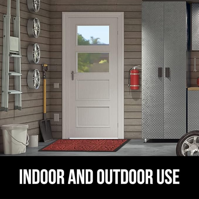 GORILLA GRIP 100% Waterproof All-Season WeatherMax Doormat, US Designed Natural Rubber, Stain and Fade Resistant, Low Profile Indoor Outdoor Door Mats, Easy Clean Patio Mat, 17x29, Burgundy Leaves