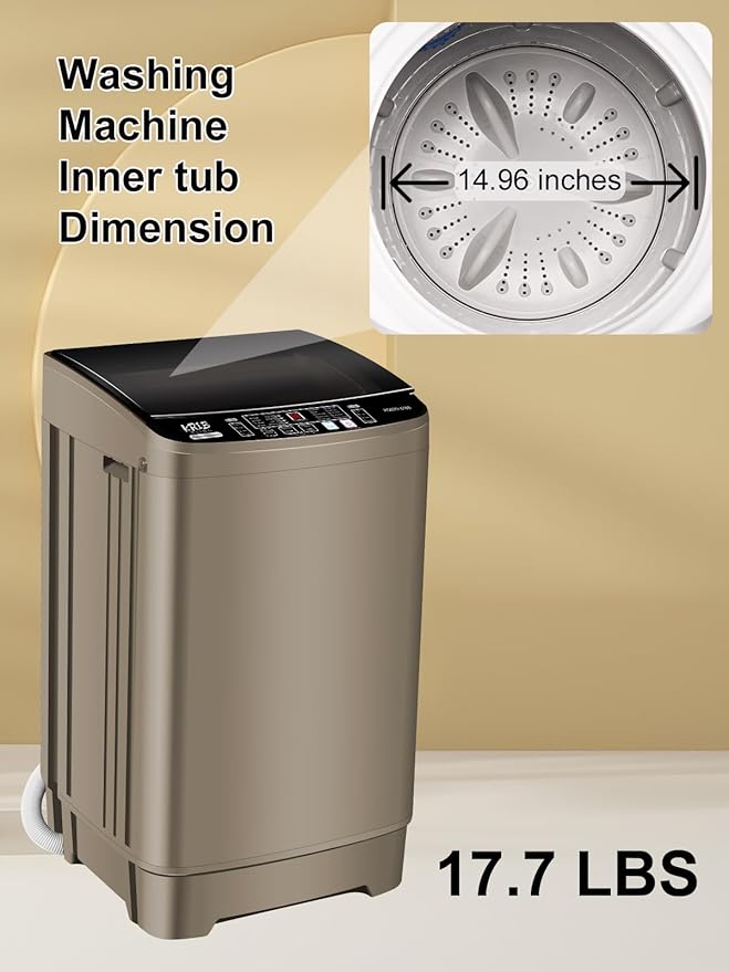 Full Automatic Washing Machine with LED Display, 17.7 lbs Portable Washer Drain Pump, 10 Programs & 8 Water Levels Selections, Ideal for RV, Camping, Apartment, Dorm, Gold